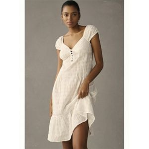 NWT By Anthropologie Cap-Sleeve Lace-Up Babydoll Dress  Size MP